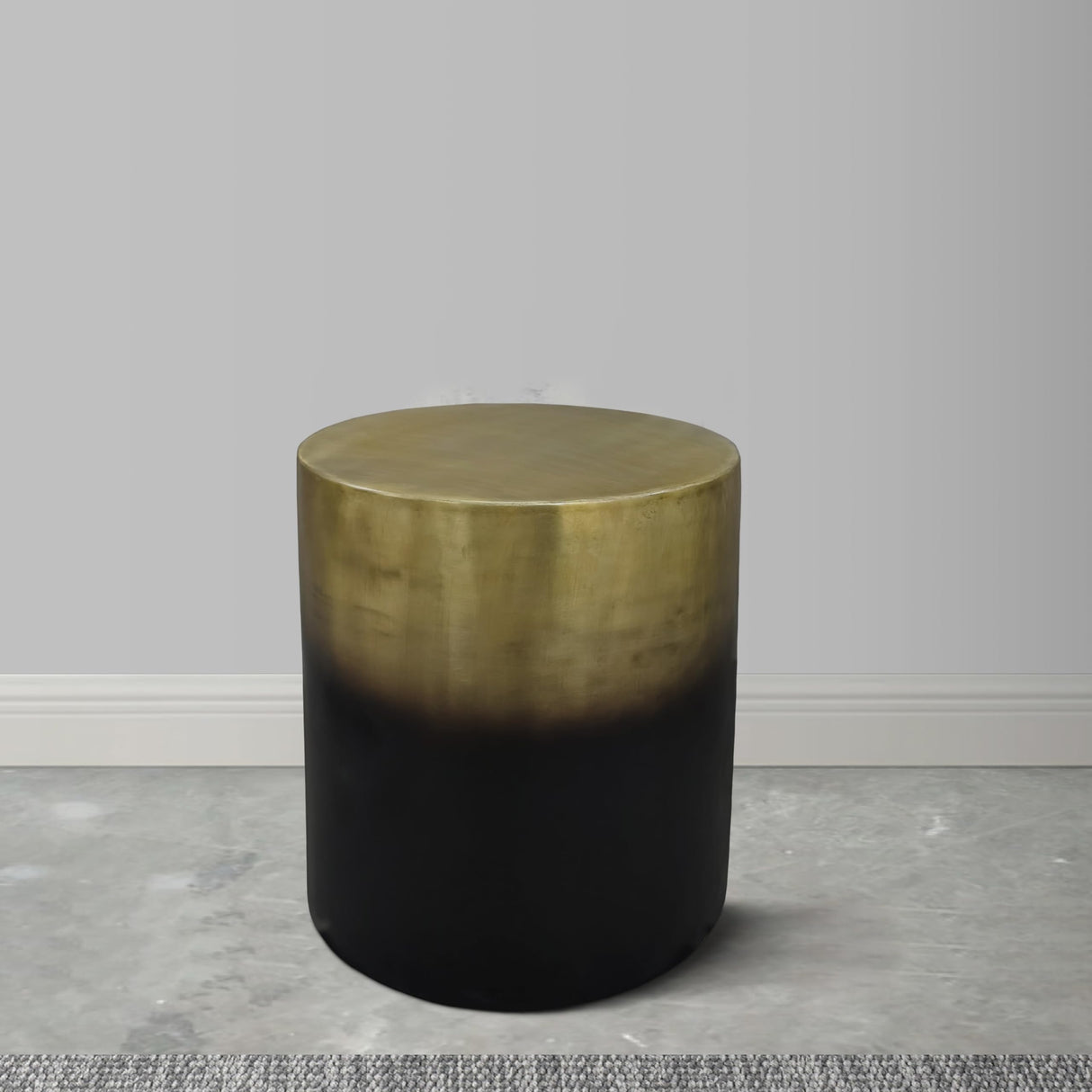 Dyan Side Table, 16.5 Inch Round Drum Shape, Black, Gold Antique Brass Ombre