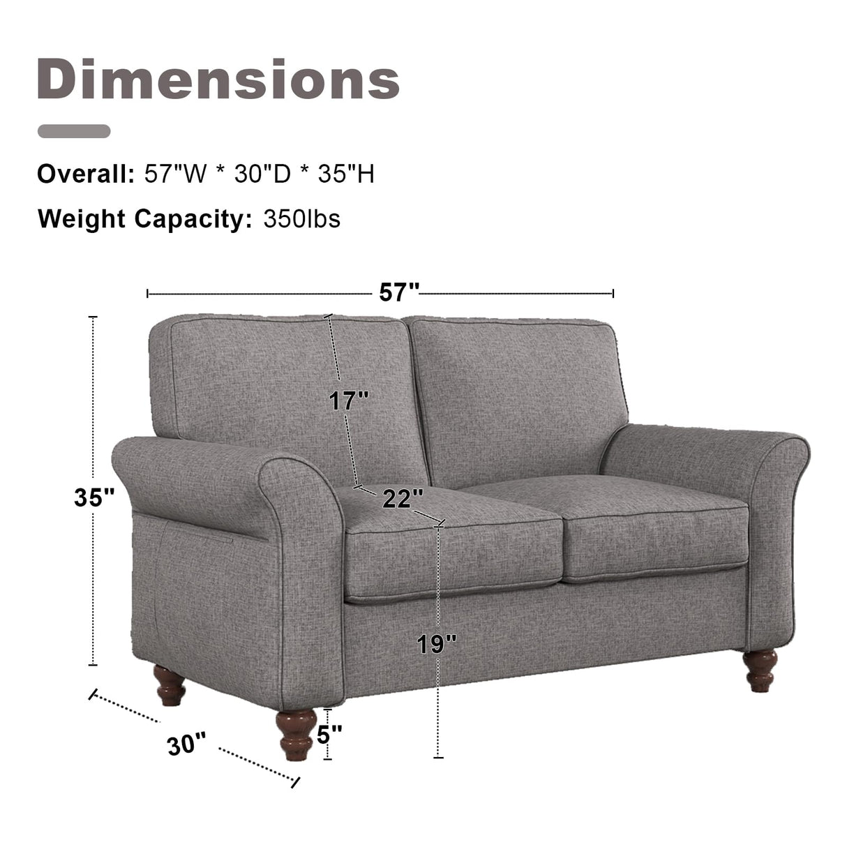 57" Comfy Loveseat Sofa, 2 Seater Small Sofa Couch with Tapered Wood Legs