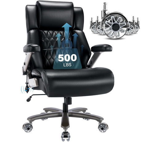 Big and Tall 500lbs Office Chair - Adjustable Lumbar Support 3D Flip Arms Heavy Duty