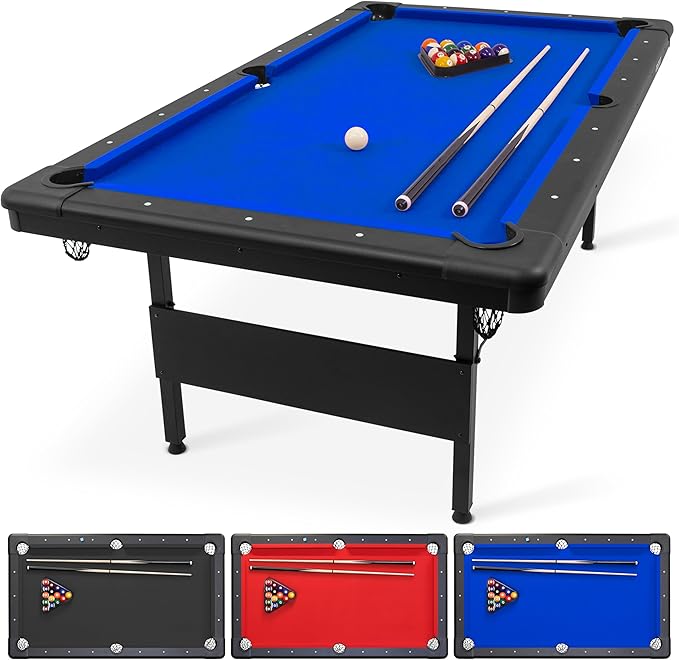 Full Size 8 ft x 4.2 ft Billiards Game Table - Foldable Design, Includes Full Set of Pool Balls