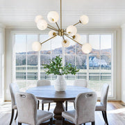 White Milk Glass Hanging Chandelier 10 Lights Mid Century Modern Globe Sputnik