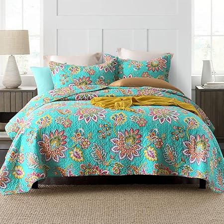 Cotton Bedspread Bedding Coverlet Quilt Sets, Reversible Vintage Branch