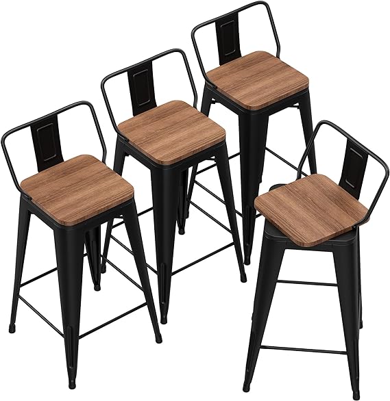 24 Inch Swivel Bar Stools Set of 4 Counter Height Stools Industrial Metal Barstools