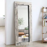 Full Length Mirror Floor Mirror Wood Frame Wall Mounted Mirror Distressed Style Wide Frame Dressing Make Up Mirror for Bathroom/Bedroom/Living Room/Entry/Farmhouse (Light Gray, 58" x 24")