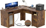 L Shaped Office Desk with Drawer, 60 Inch Computer Desk with Power