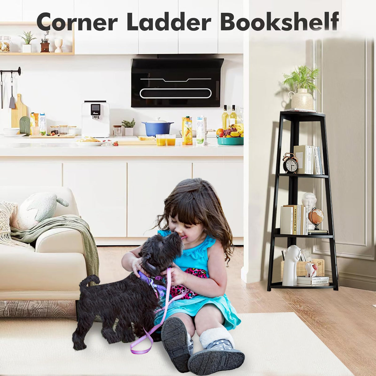 ModiCorner 4-Tier Black Corner Ladder Shelf
