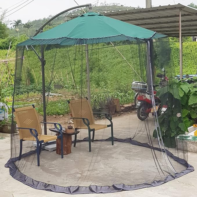 Black Patio Umbrella Mosquito Net, with Double Zipper Door, Polyester Mesh Screen,