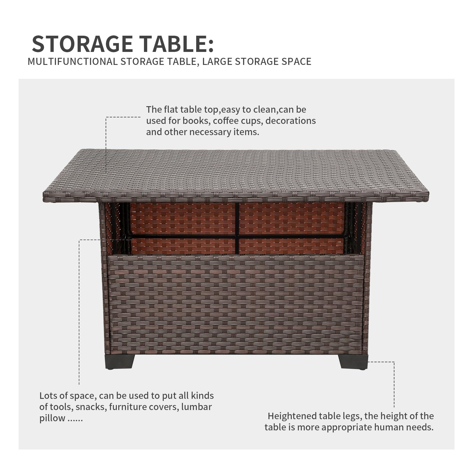 9-Piece Patio Rattan Furniture Set with Storage Table Outdoor Sectional Conversation