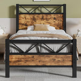 Industrial 51.2" Tall Headboard, King Platform Bed Frame with Heavy Duty Metal