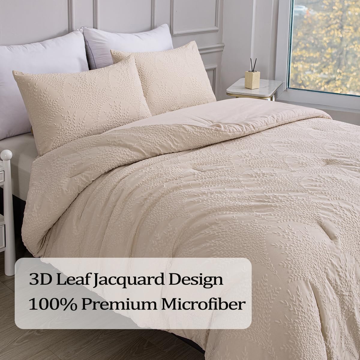 Beige Jacquard Comforter Set King Size - 3 Piece Bohemian Bedding