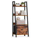 4-Tier Ladder Shelf, Ladder Bookshelf with Removable Drawer, Rustic Bookcase Storage