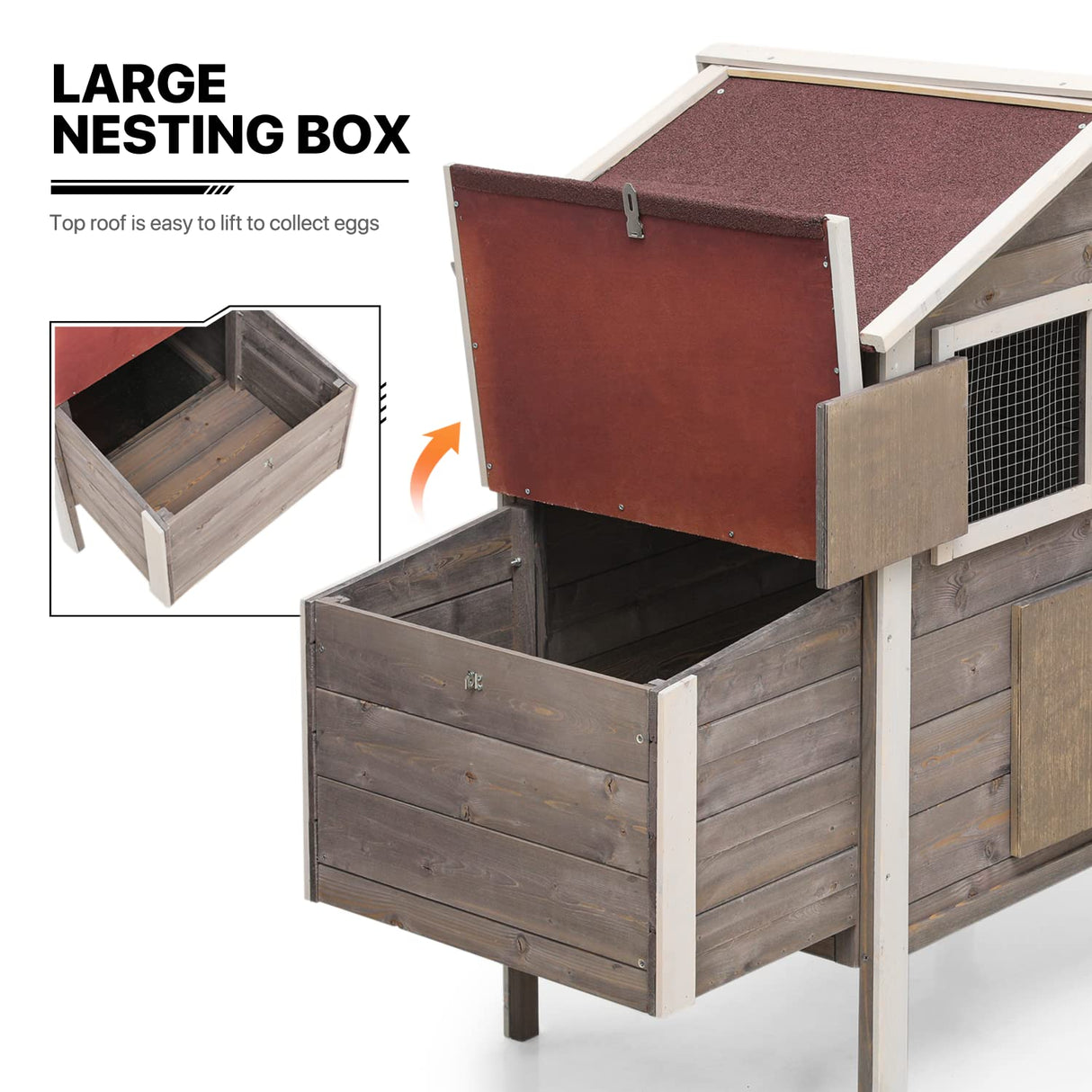 Chicken Coop Hen House with Nesting Box for Yard, Removable Bottom Wooden Poultry