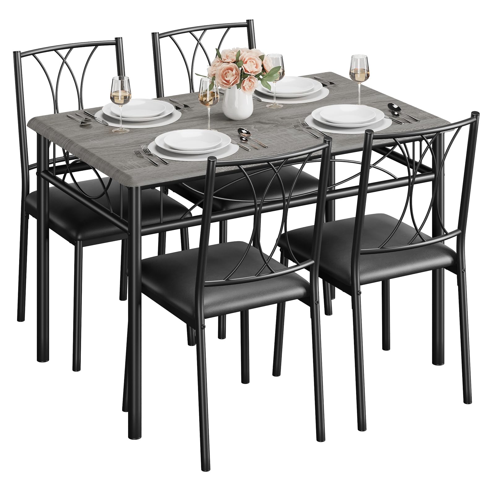 5-Piece Dining Set for 4 with Upholstered Chairs