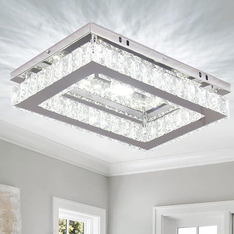 LED Crystal Ceiling Light Modern Flush Mount Rectangular Ceiling Lamp K9 Stainless