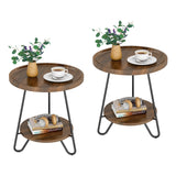 Set of 2 Round Side Table, 2-Tier End Table with Metal Legs, Modern Industrial Beside Table