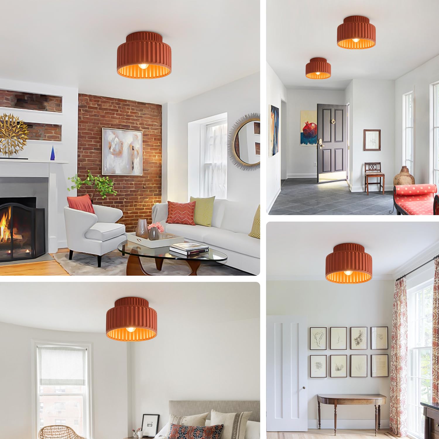 Nordic Round Semi Flush Mount Ceiling Light - Orange Red Resin