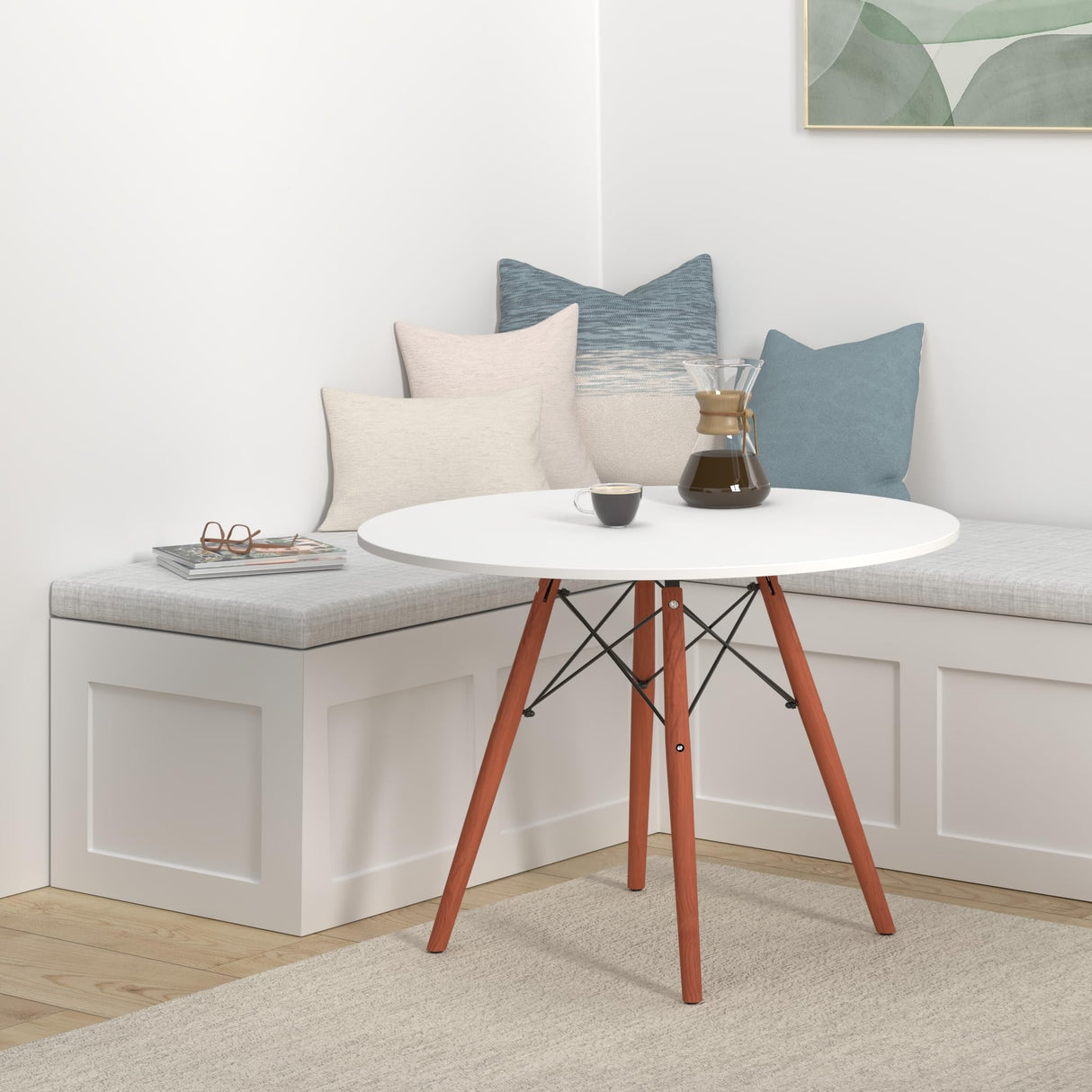 35.5in Round Dining Table, Compact Mid-Century Modern Table for 2-4, Home, Kitchen