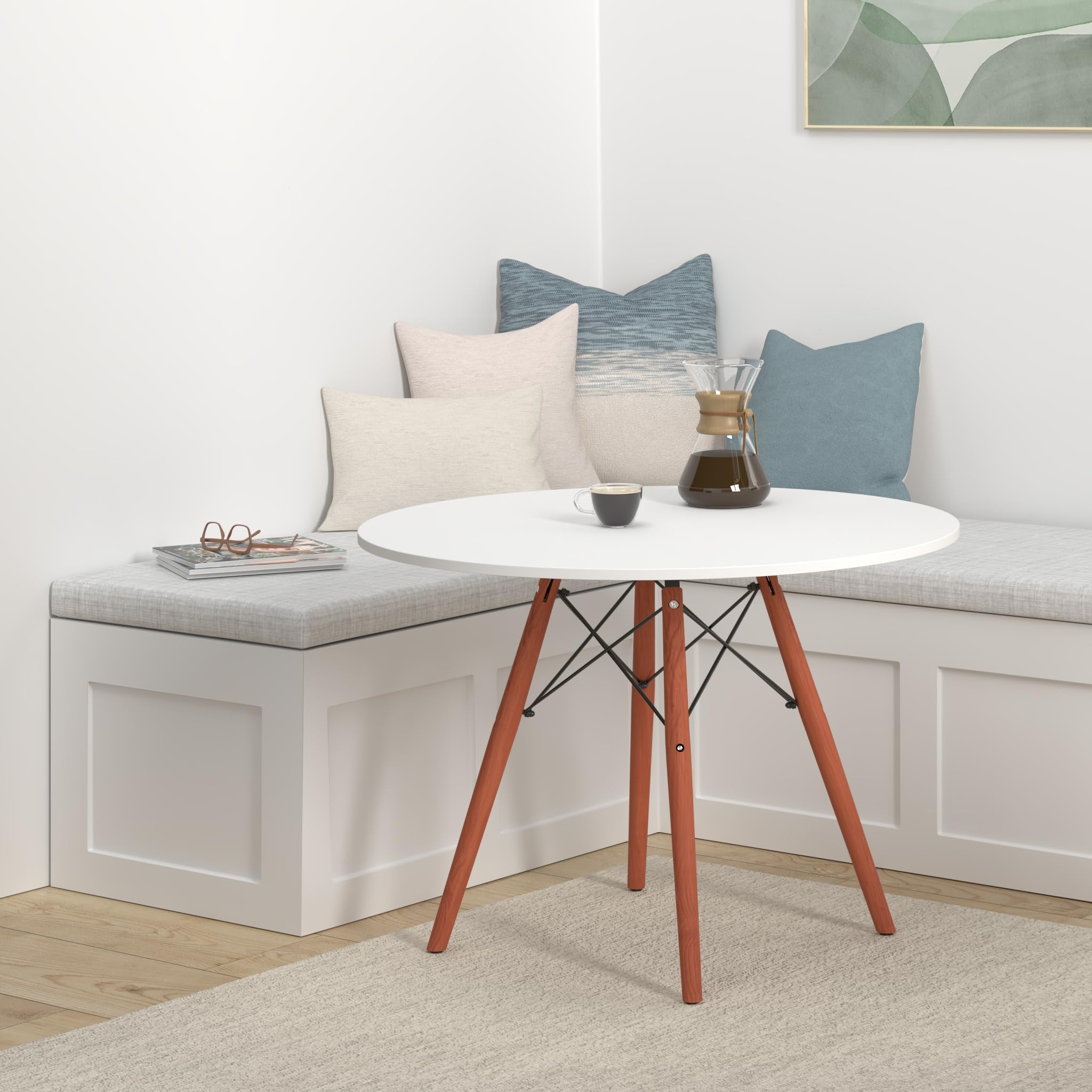 35.5in Round Dining Table, Compact Mid-Century Modern Table for 2-4, Home, Kitchen