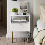 Nightstand with Charging Station,Mid-Century Modern Bedside Table with Storage Drawer