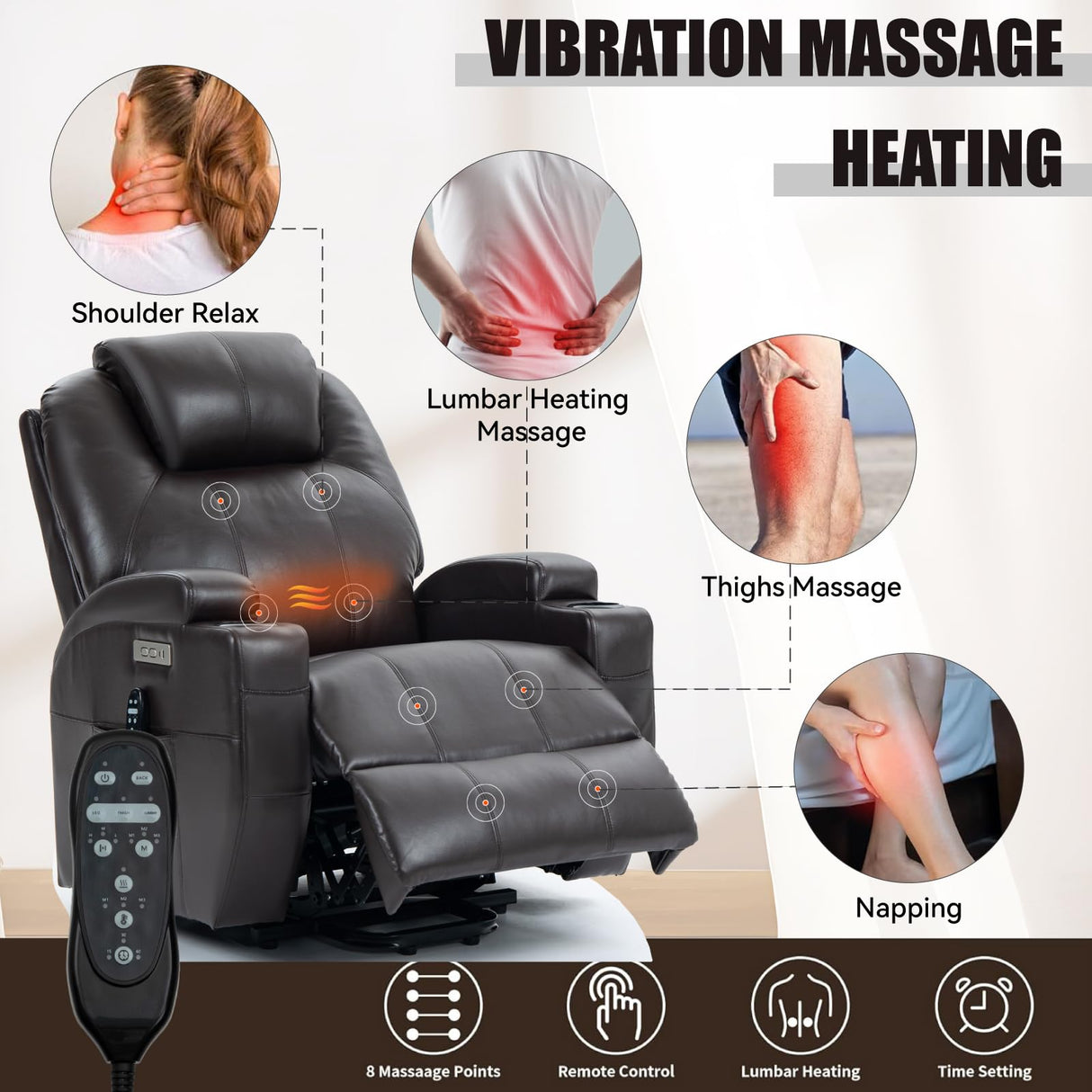 Lift Chair with Massage and Heating Function, Power Lift Recliner Chair