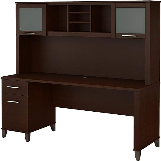 SET018SG Somerset 72-Inch Computer Desk with Drawers and Hutch, Storm Gray