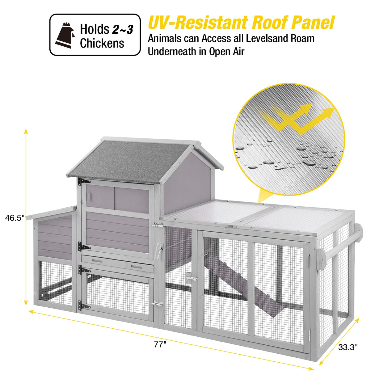 Chicken Coop with Two Houses and Run Double for 4-8 Chickens Wooden