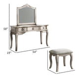 60 Inch Vanity Desk Set with Stool and Mirror, Solid Wood, White and Gray