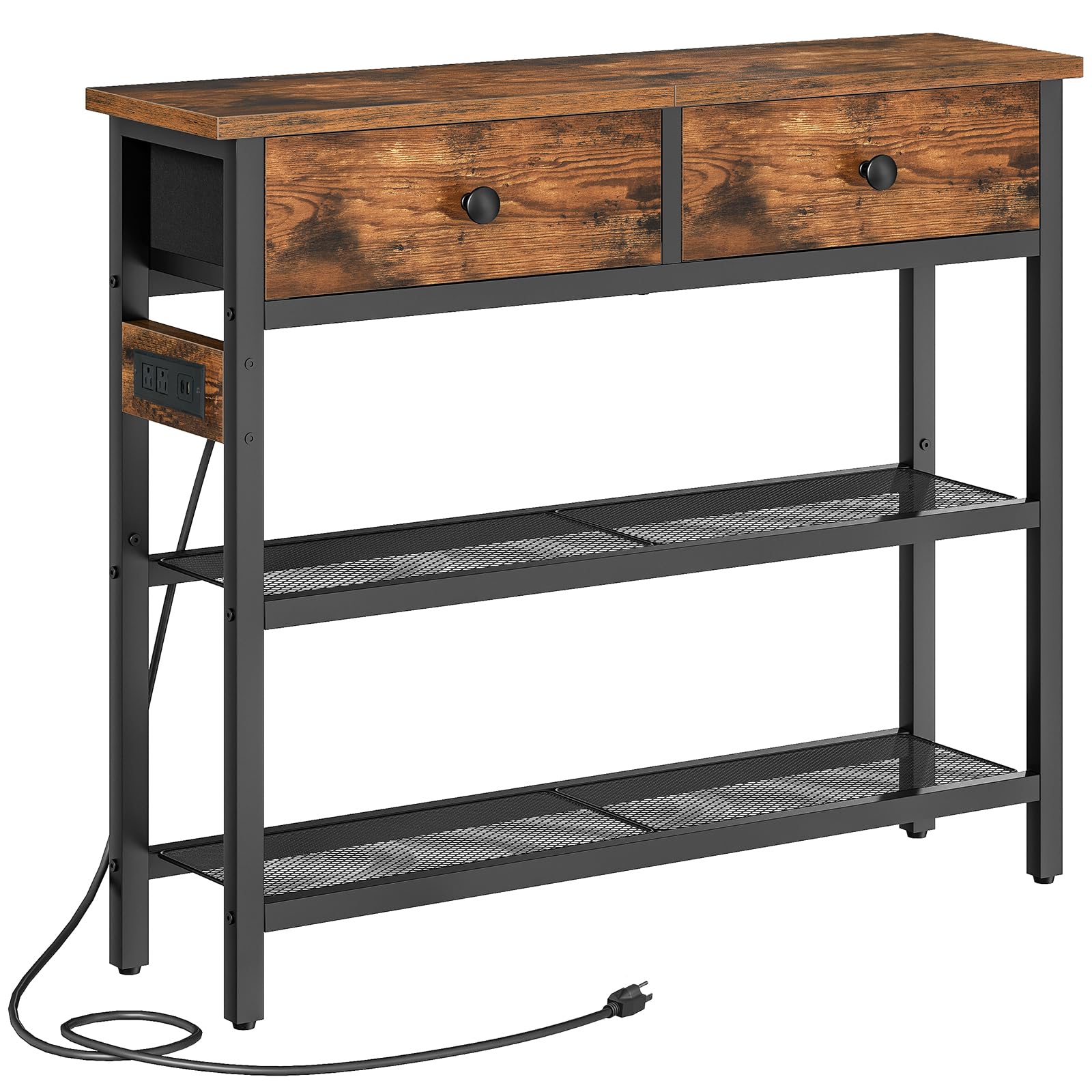 29.5" Narrow Console Table with Power Outlet & Fabric Drawers