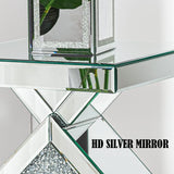 Mirrored End Table with Crystal Inlay, Square Modern Side Table Silver Accent Table