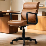 Brown Leather Office Chair with Wheels and Arms