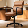 Brown Leather Office Chair with Wheels and Arms