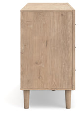 Signature Design by Ashley Cielden Coastal 6-Drawer Dresser with Safety Stop and Textured Cane Details, Light Brown