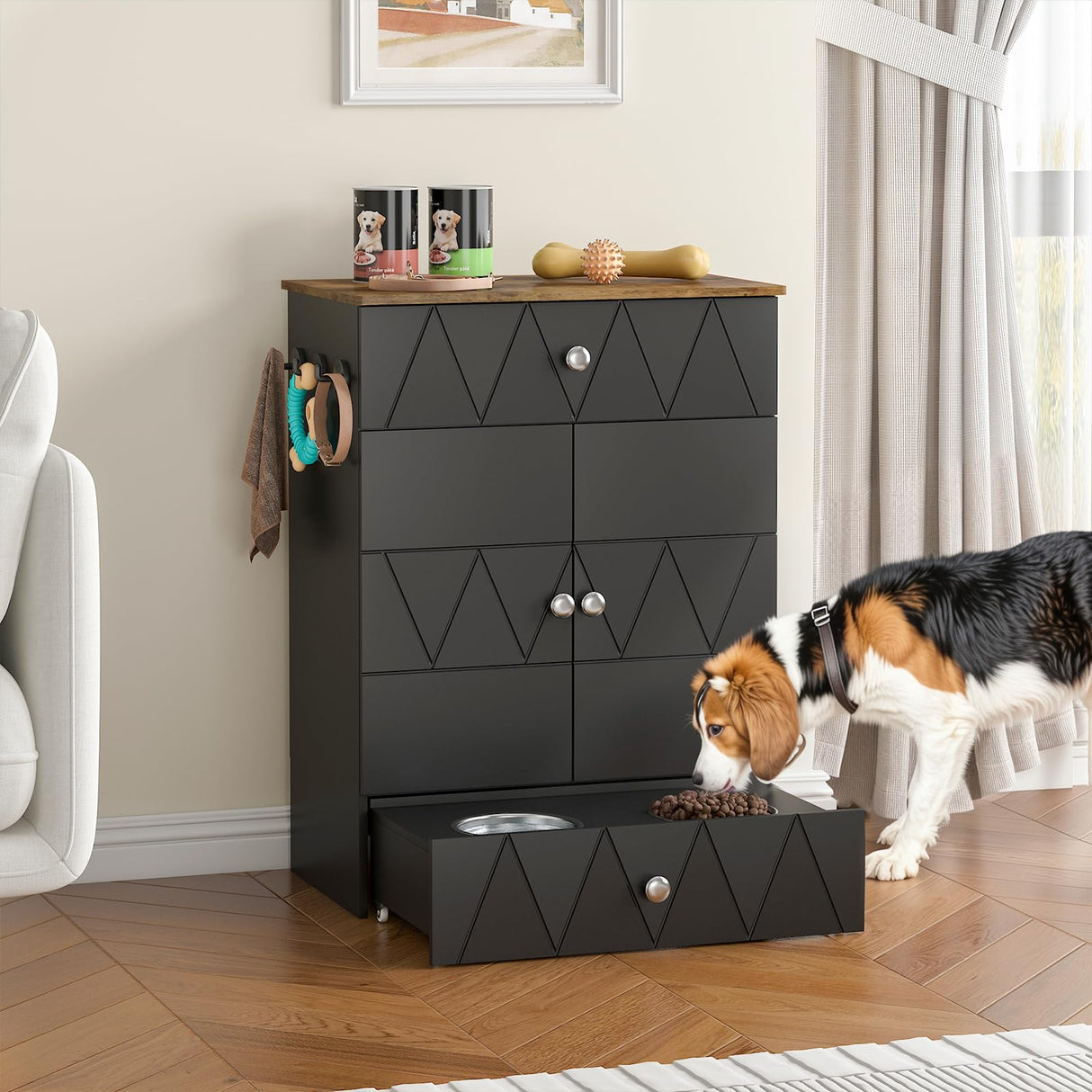Raised Dog Feeding Station with Storage Cabinet