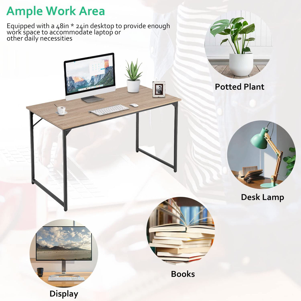 47 inch Computer Desk Modern Writing Desk, Simple Study Table, Industrial Office Desk