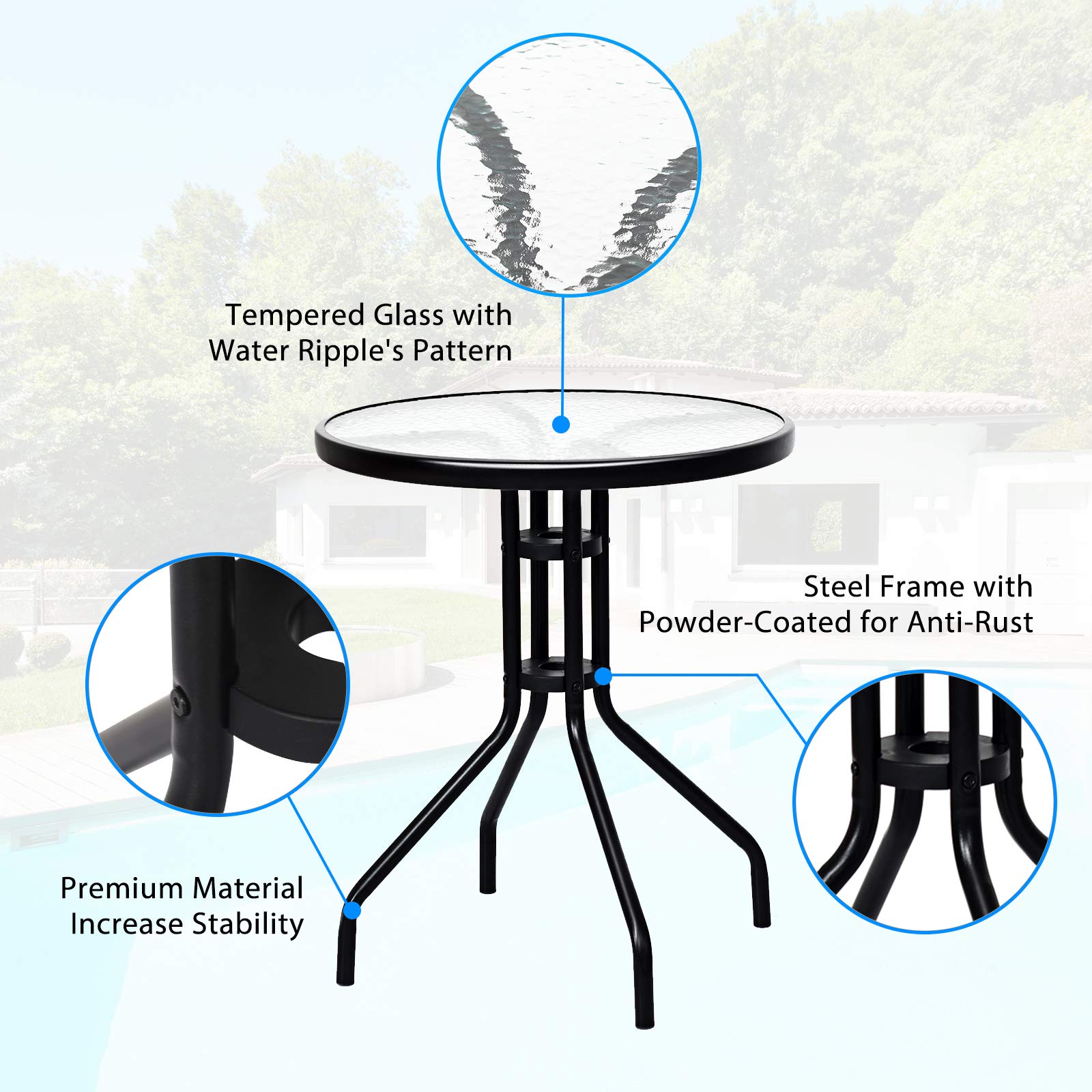 3 Pieces Patio Bistro Set, Outdoor Folding Chairs & Table Set