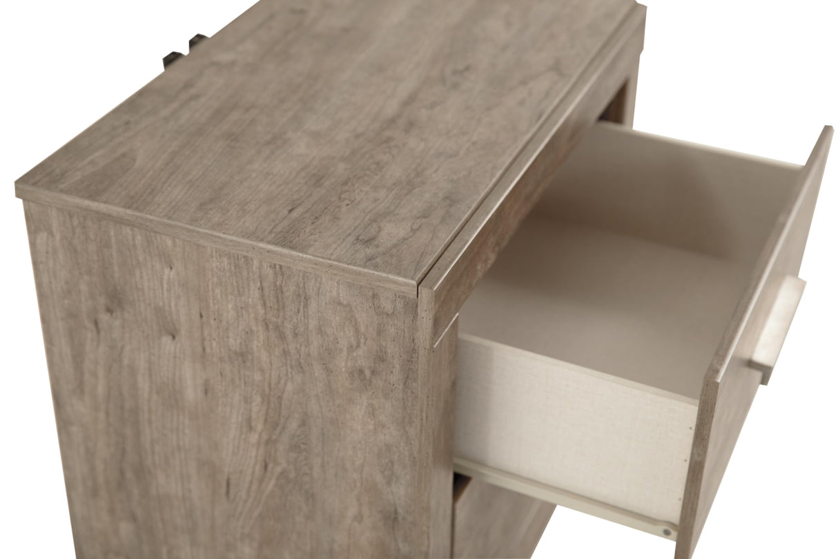 Culverbach Modern 2 Drawer Nightstand with 2 USB Charging Stations, 24.37" Tall, Weathered Gray