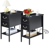 End Tables,Narrow Nightstands with Charging Station & USB Ports &Drawers