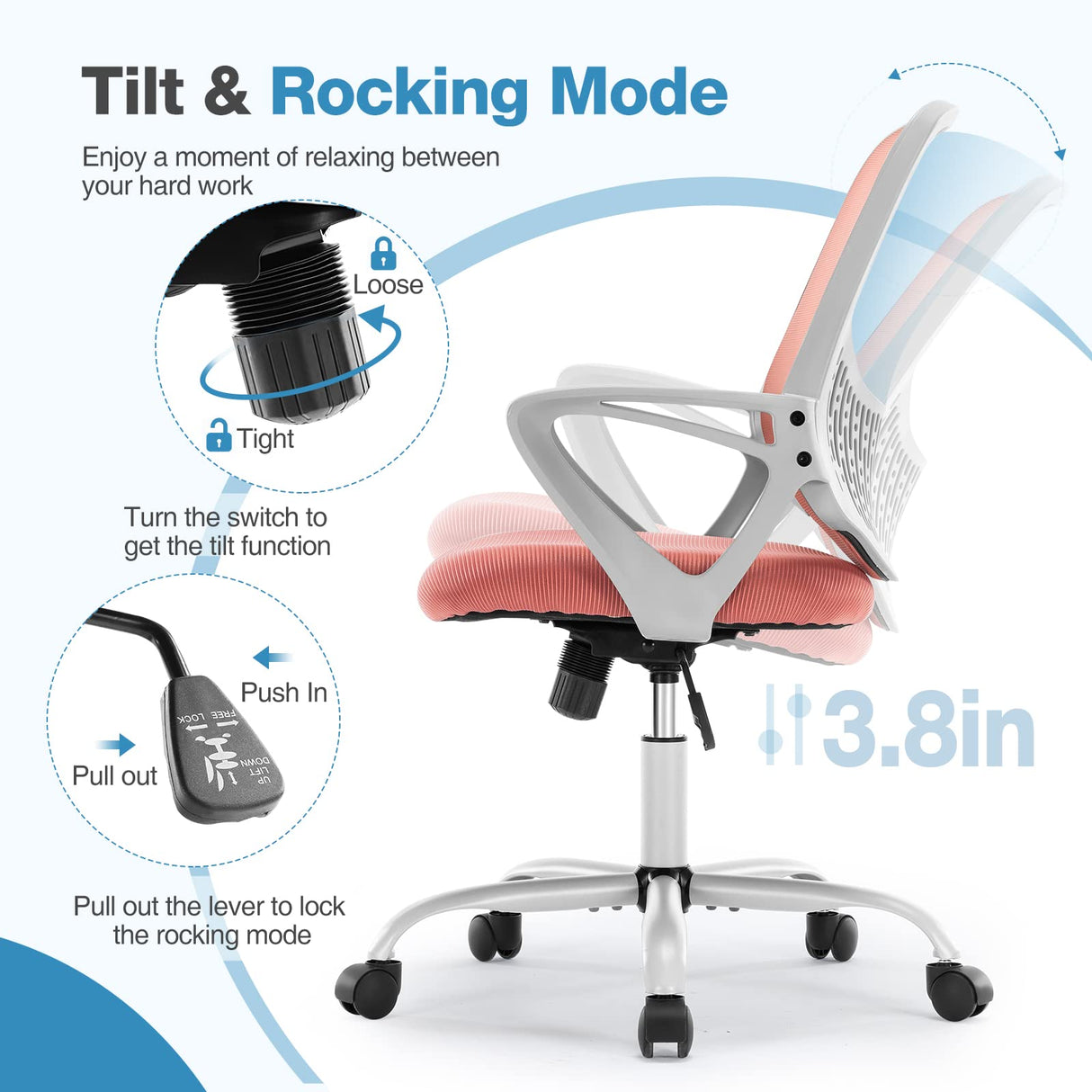 Ergonomic Home Office Chair - Mesh Mid Back Computer Desk Swivel Rolling Task Chair