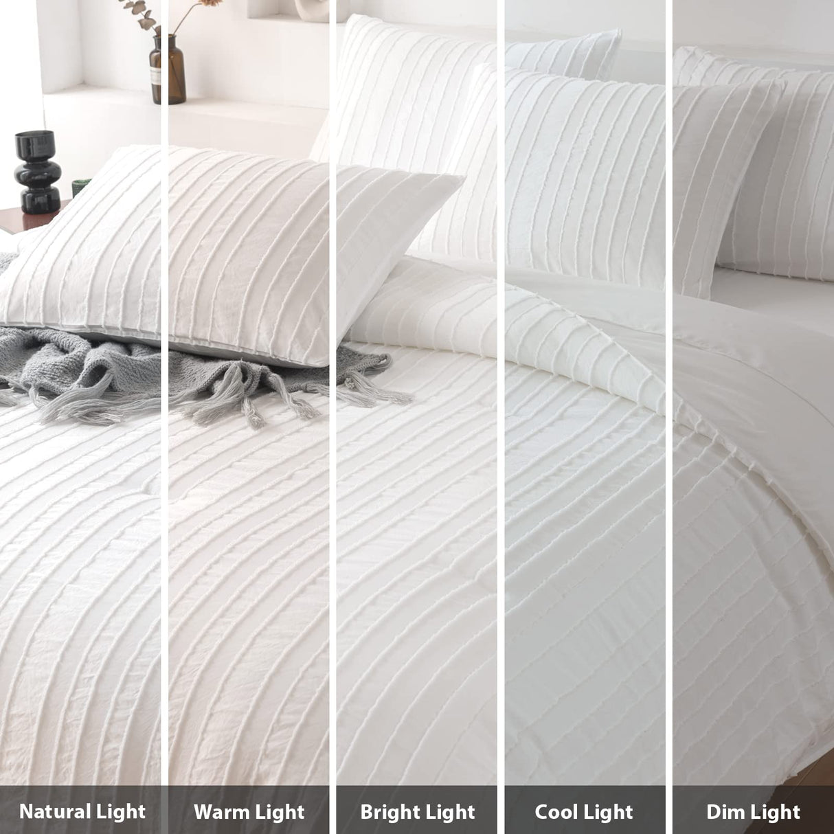 White Comforter Set Queen Size Soft Bedding Sets Boho Striped Pattern Lightweight