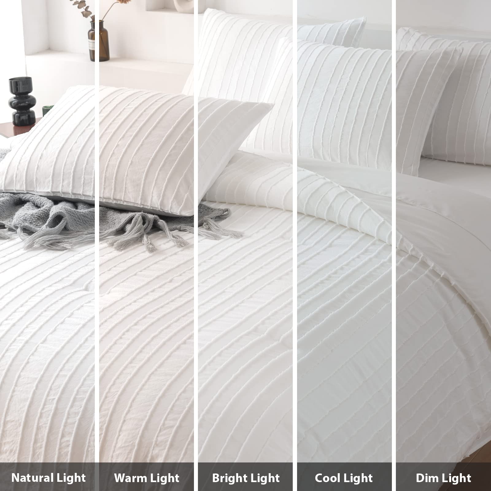 White Comforter Set Queen Size Soft Bedding Sets Boho Striped Pattern Lightweight