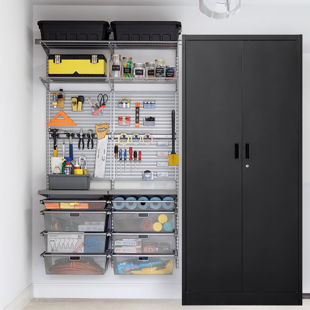 Metal Storage Cabinet with 2 Doors and 4 Shelves, Lockable Steel Storage