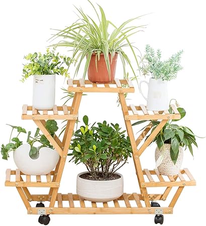 Bamboo 6 Tier 7 Potted Plant Stand Rack Multiple Flower Pot Holder Shelf