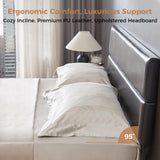 Queen Size Platform Bed Frame with Upholstered Headboard - Dark Black