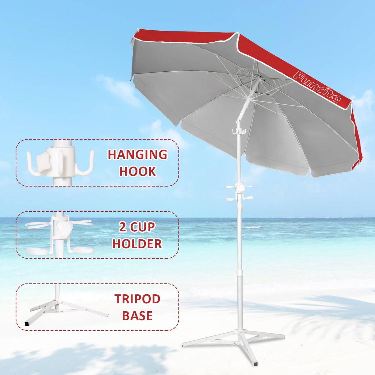 6.5ft Portable Beach Umbrellas for Sand, UV 50+ Beach Umbrella with Heavy Duty Anchor,