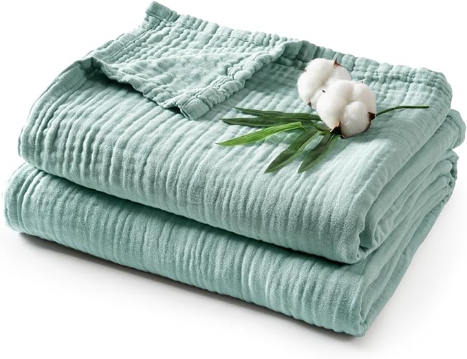 Cooling Muslin Throw Blanket for Hot Sleepers, 60% Rayon Derived from Bamboo,