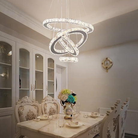 Crystal Chandeliers Modern LED Rings Pendant Light Adjustable Stainless Steel Ceiling