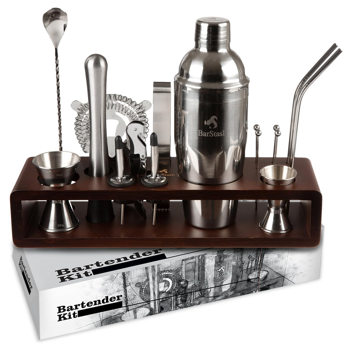 Cocktail Shaker Set Bartender Kit with Stand, Professional Bartending Kit