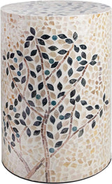 Mother of Pearl Inlaid Cylinder Drum End Table Nacre Capiz Shell Side Table Stool Drum Accent Table Coffee Bedside Side Table Round