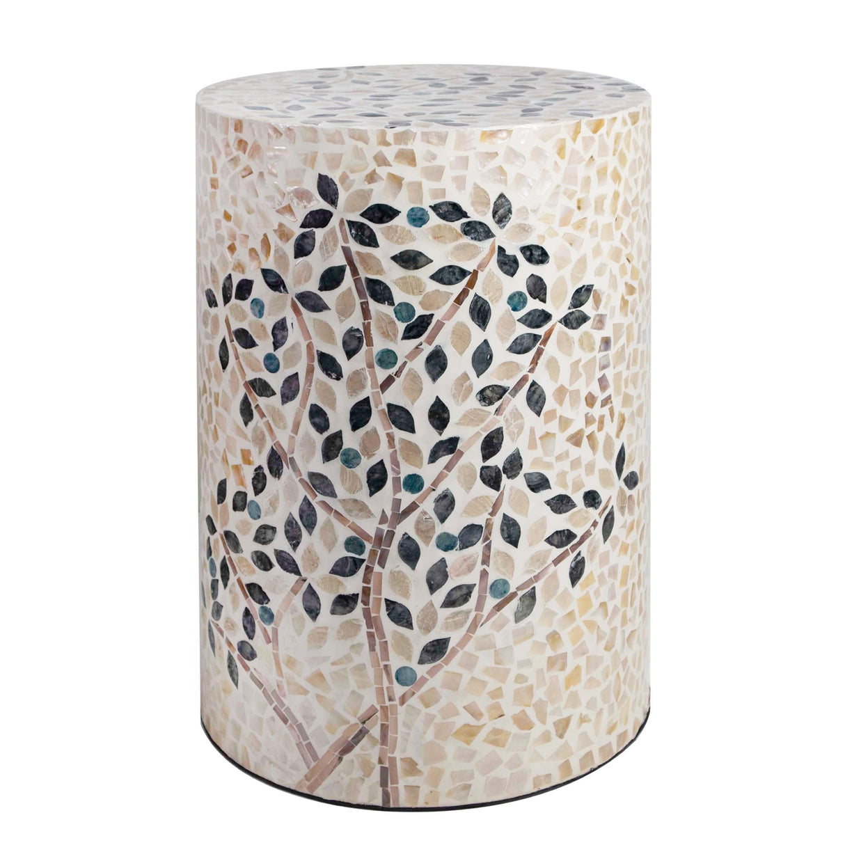 Mother of Pearl Inlaid Cylinder Drum End Table Nacre Capiz Shell Side Table Stool Drum Accent Table Coffee Bedside Side Table Round