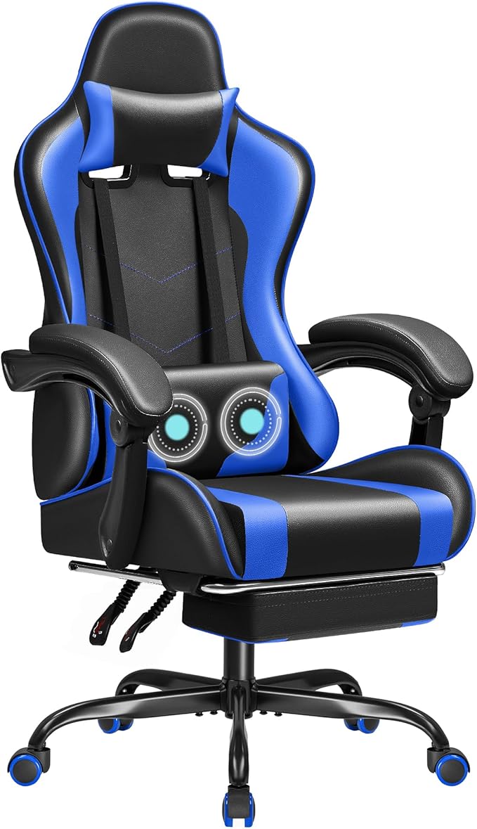 Gaming Chair Ergonomic Computer Chair with Footrest and Massage Lumbar Support